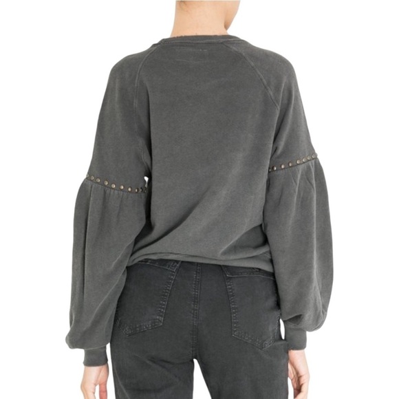 THE GREAT. - The Bishop Sleeve Sweatshirt in Wash Black with Studs Sz 1/S - Picture 3 of 12